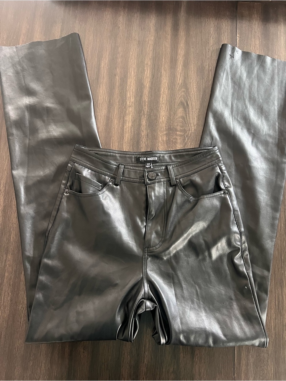 Steve Madden Black Faux Leather High-Rise Pants